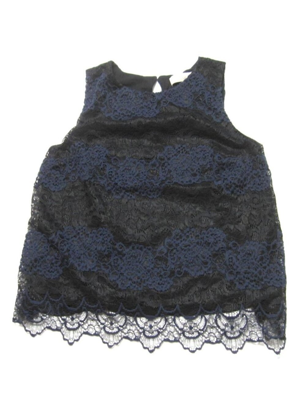 LOFT Petite Navy Lace Overlay Sleeveless Top Tank Witchy Whimsigoth Fairy Sz SP